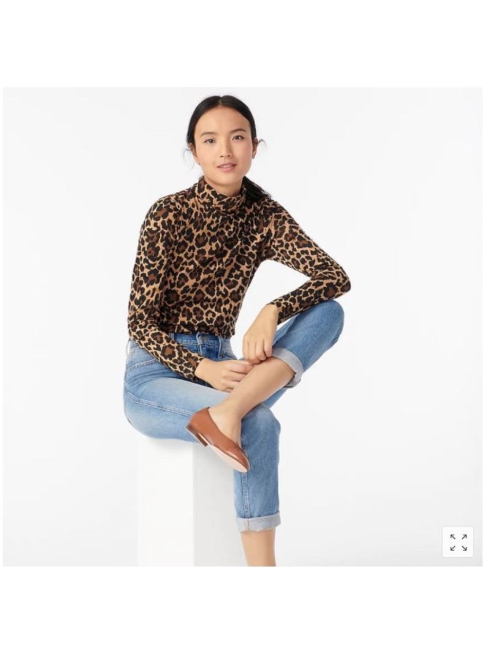 J Crew Turtleneck Tissue Turtleneck Leopard animal
Print brown medium m NWT